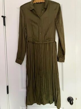 Scotch & Soda Olive Green Long-Sleeve Button-Front Midi Dress